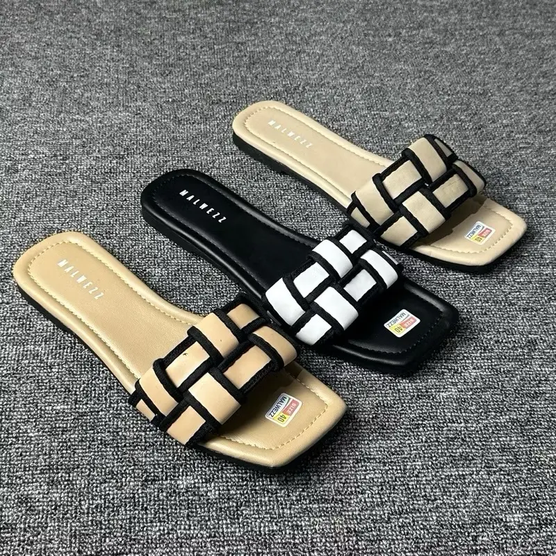 ￼Malwezz Sandal  Flat Platform Wanita Korean style Anyam Tali Silang 2024  Shoes Sendal Cewek Selop Karet Perempuan sandal  jelly 7