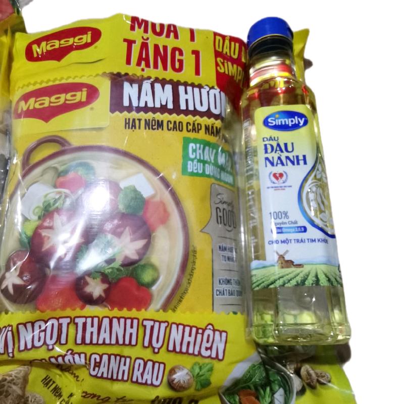 Hạt nêm nấm hương chay gói 800g tặng kèm chai dầu simply 400ml kèm 2keo đựng gia vị