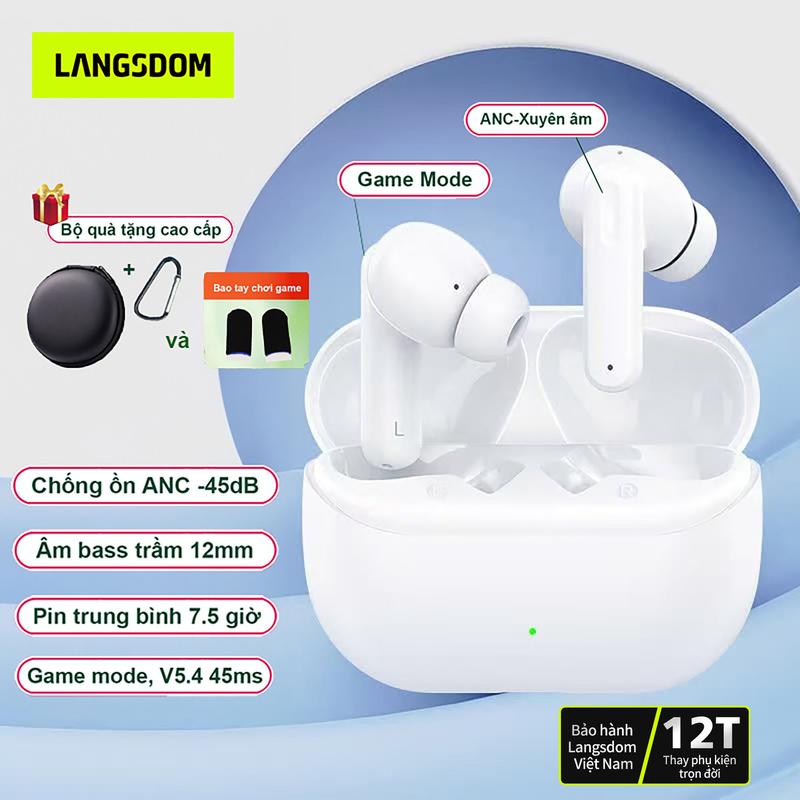 Tai Nghe Bluetooth Gaming Langsdom TA08 Bass mạnh Pin tổng 30h ANC -50dB Độ trễ cực thấp 45ms