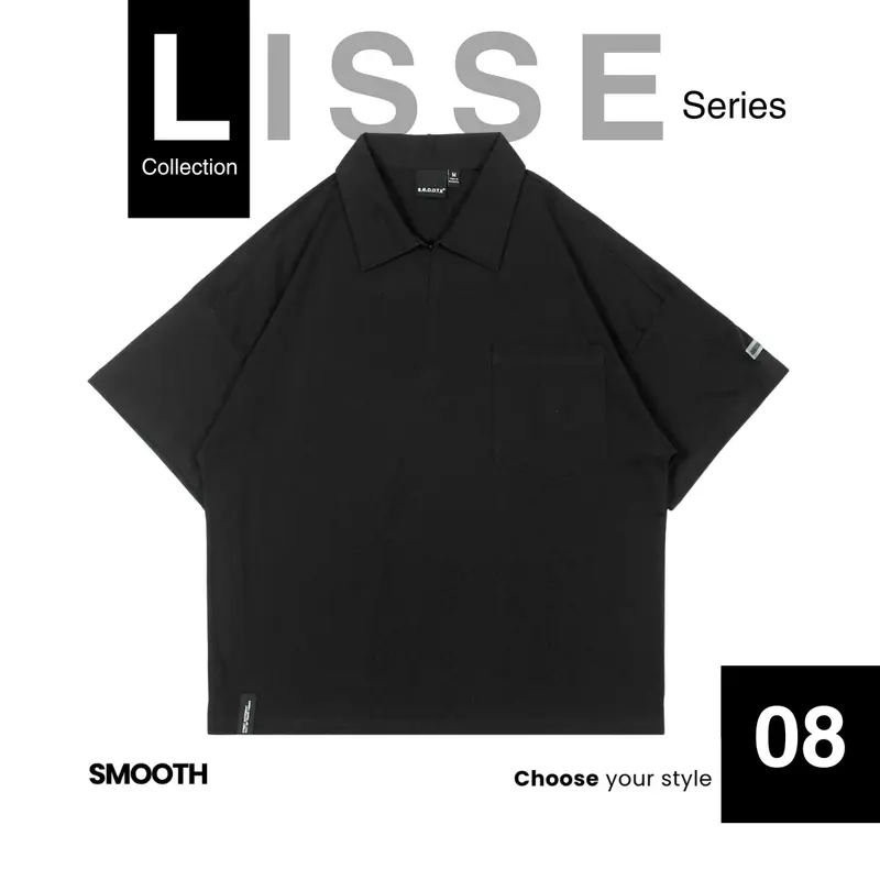 SMOOTH BASIC Lisse Series Oversized Boxy Polo Pocket In Black 0
