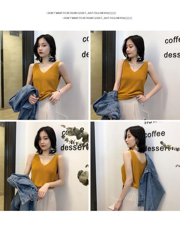 Product Introduction of Fashion Ice Silk Camisole Women's Outer Wear Summer Sleeveless Knitwear Korean Style Loose V-neck Short Bottoming Shirt Top Fashion Womenswear Lingerie 11