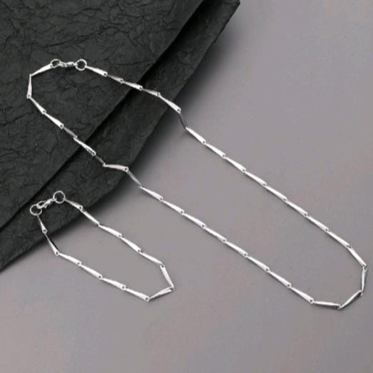 KALUNG TITANIUM SILVER SATU SET PRIA WANITA MODEL RANTAI PADI ACCESORIES IMPORT QUALITY ANTI KARAT 0