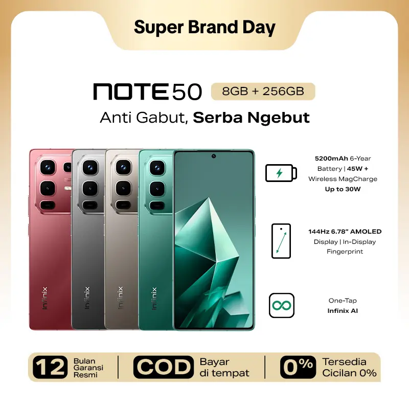 Infinix Note 50 8/256GB - Up to 16GB Extended RAM - Helio G100 - 6.78” FHD+ Amoled - 50MP OIS - 5200 mAh - NFC