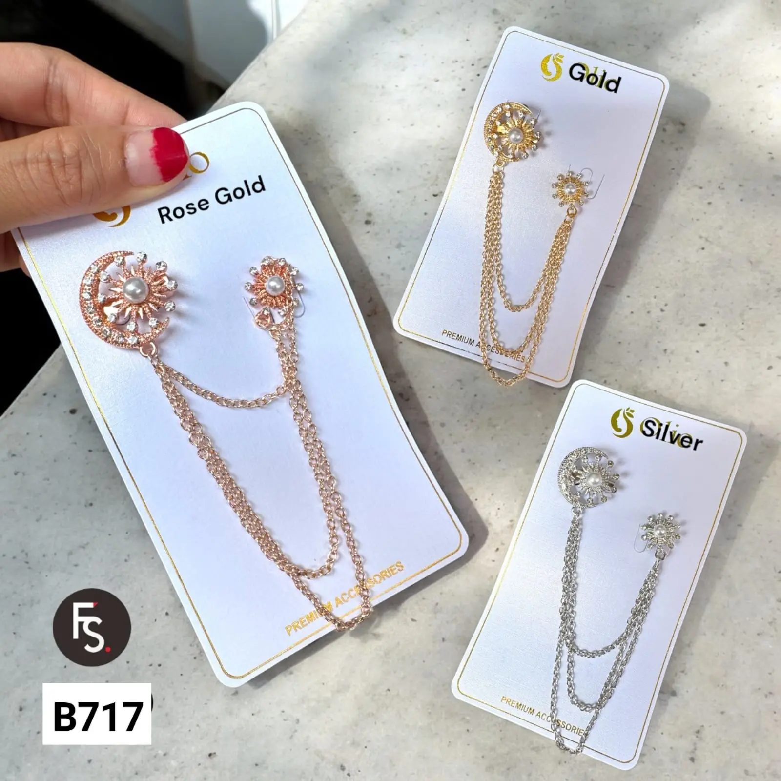 TERLARIS Bros Pin Rantai Mewah Clips B717 B716 B715 Aksesoris Kristal Elegan