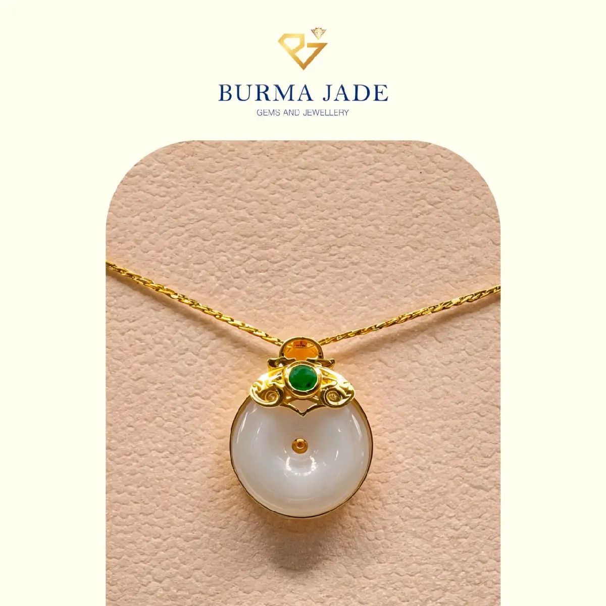 Gold Earrings with Natural White Jade ( Myanmar )
