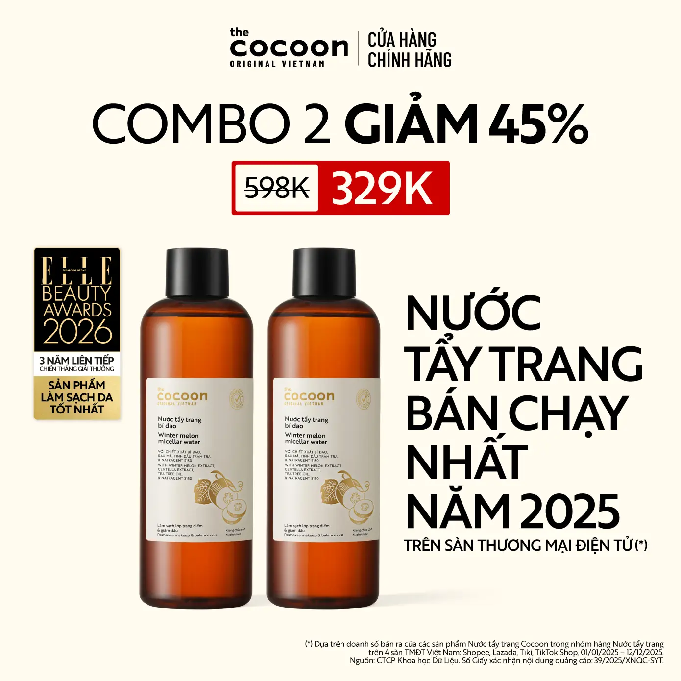 Combo 2 Bigsize - Nước tẩy trang bí đao Cocoon tẩy sạch makeup & giảm dầu 500ml