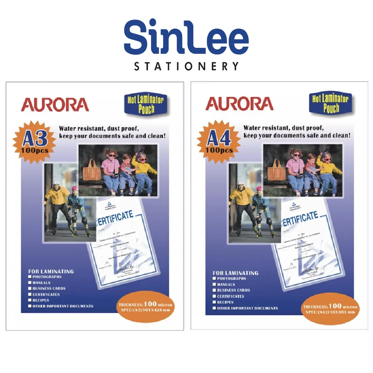 [Sinlee Stationery] Aurora Laminator Laminating Pouch 100 Microns A3 A4 A6 laminate Pouch 30 pcs/100 Pcs
