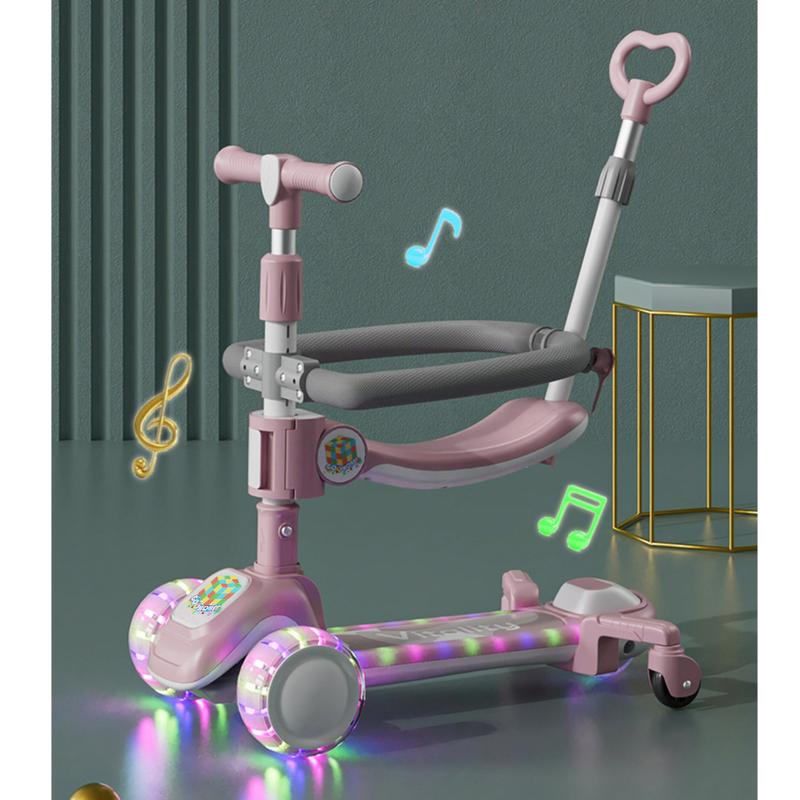 6 in 1 Skuter Anak Kids Scooter Skuter Lipat untuk 0-12 tahun Multifungsi Skuter Musik Bangku Lampu skuter anak roda 3 5