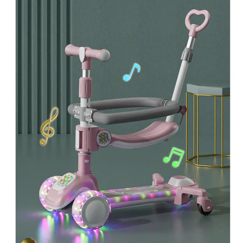 6 in 1 Skuter Anak Kids Scooter Skuter Lipat untuk 0-12 tahun Multifungsi Skuter Musik Bangku Lampu skuter anak roda 3 4