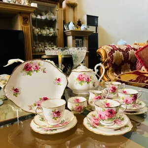 Tea Pot Set Tea Cup Saucer Royal Albert American Beauty 16 Pcs Mewah Cantik