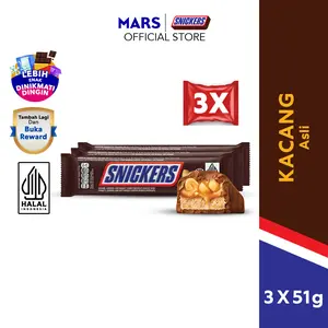 SNICKERS Kacang Asli 51g X3 - Cemilan - Coklat - Caramel