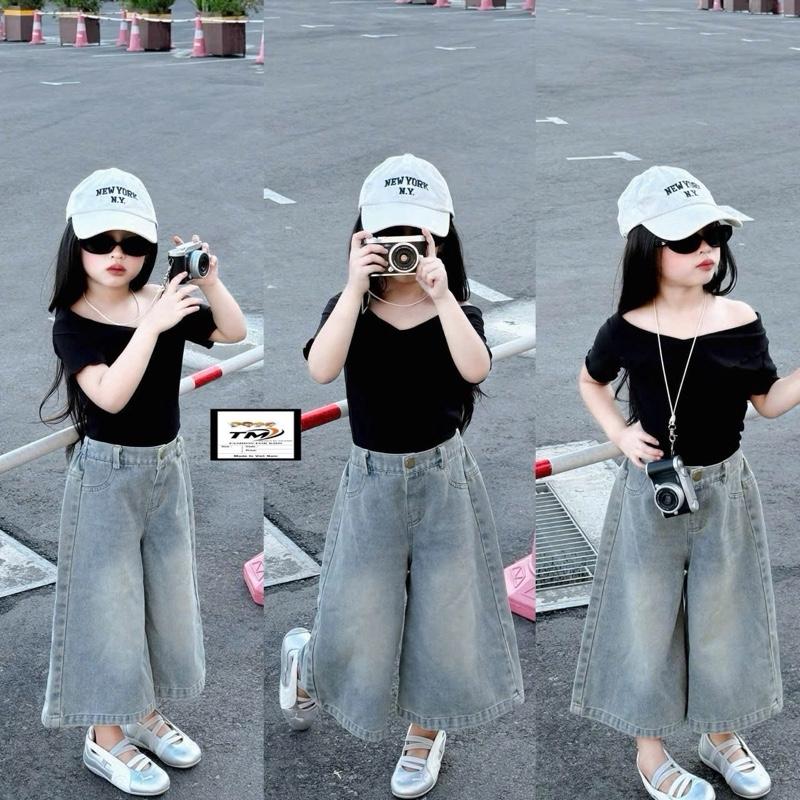 [Nini Kids]-DEAL MỞ BÁN  Sét áo thun mềm kèm quần jean mềm cho bé Gái đủ size 10-35kg ( H29 Jean trắng đen)