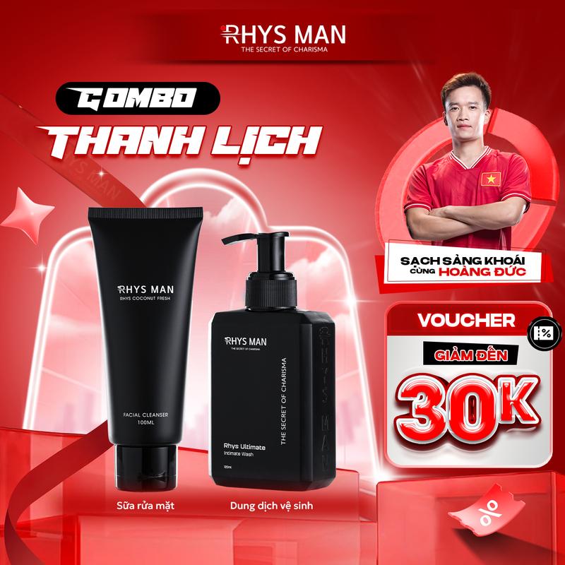  Combo Thanh Lịch RHYS MAN: gồm Sữa rửa mặt 100ml & Gel vệ sinh nam 120ml - Tặng 1 Set Hộp & Túi 