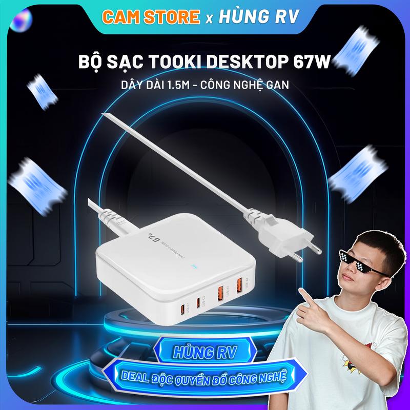 Bộ Sạc Nhanh TOOCKI 67W - Sạc Nhanh PD,PPS Tích Hợp 4 Cổng Sạc, Sạc Siêu Nhanh Laptop, Điện Thoại, Hàng Chính Hãng