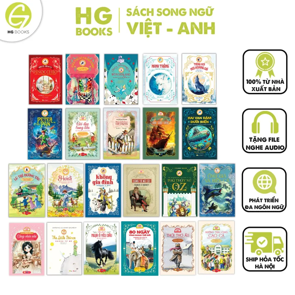 Tủ sách văn học kinh điển song ngữ - Sách văn học tặng audio & note từ vựng song ngữ - HG Books