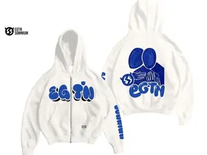 EGTNSOMNIUM HUG Hoodie Boxy Resleting Cowo Dan Cewe Skena Hitam Putih Bahan Cotton Fleece Tebal 280G Sablon Rubber Water Based