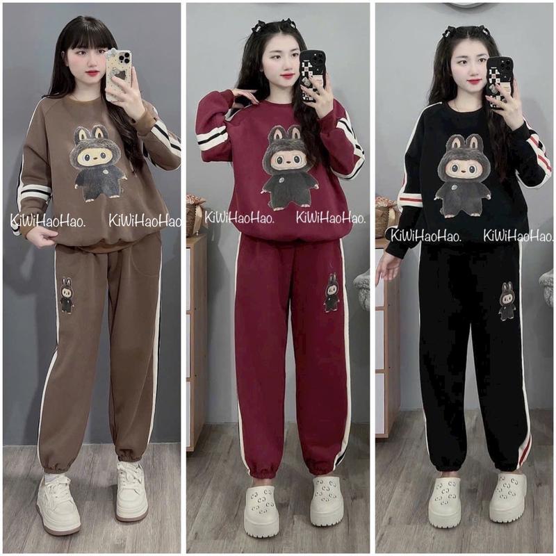 Bộ Nỉ Bầu In hình Labubu- quần có đáp bụng chun chỉnh Chất Nỉ 2da không lót