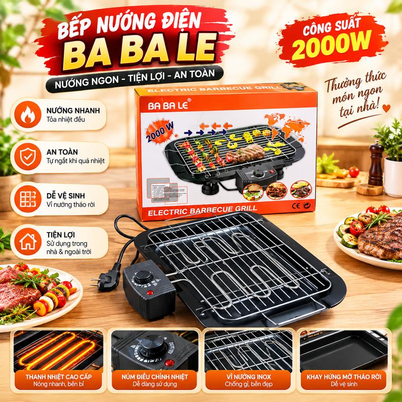 BẾP NƯỚNG ĐIỆN CAO CẤP KHÔNG KHÓI ELECTRIC BARBECUE GRILL LOẠI LƠN CÔNG SUẤT 200W -BẾP NƯỚNG THỊT BBQ