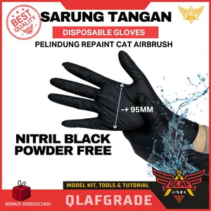 Sarung tangan HITAM NITRIL nitrile / disposable gloves pelindung paint cat airbrush top coat gundam