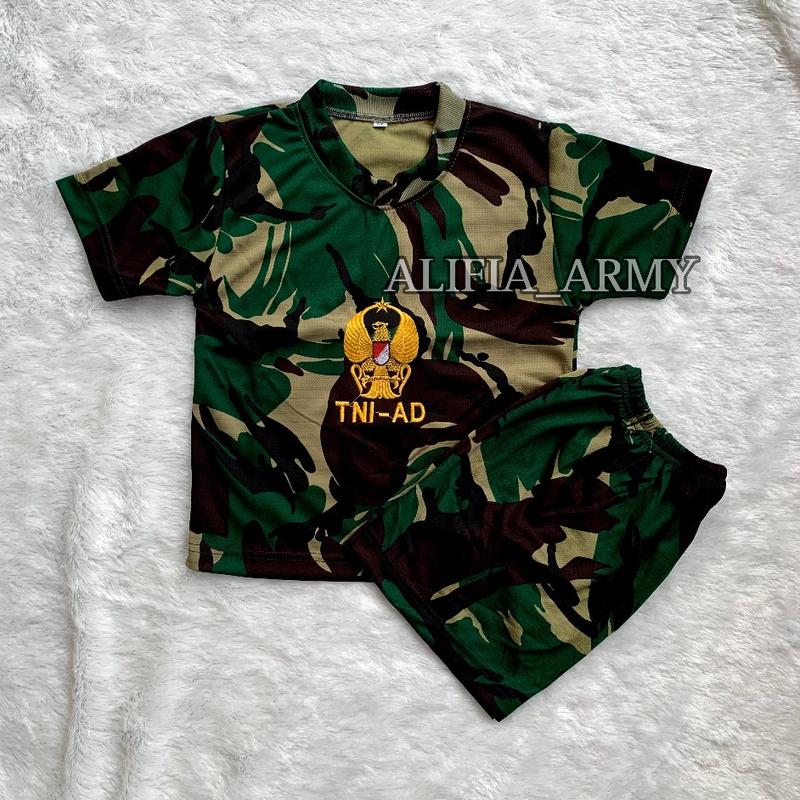 Product Introduction of Setelan kaos anak tangan pendek loreng malvinaz || Satu setel kaos dan celana loreng army bahan dryfit kids unisex Bordir Fashion 22
