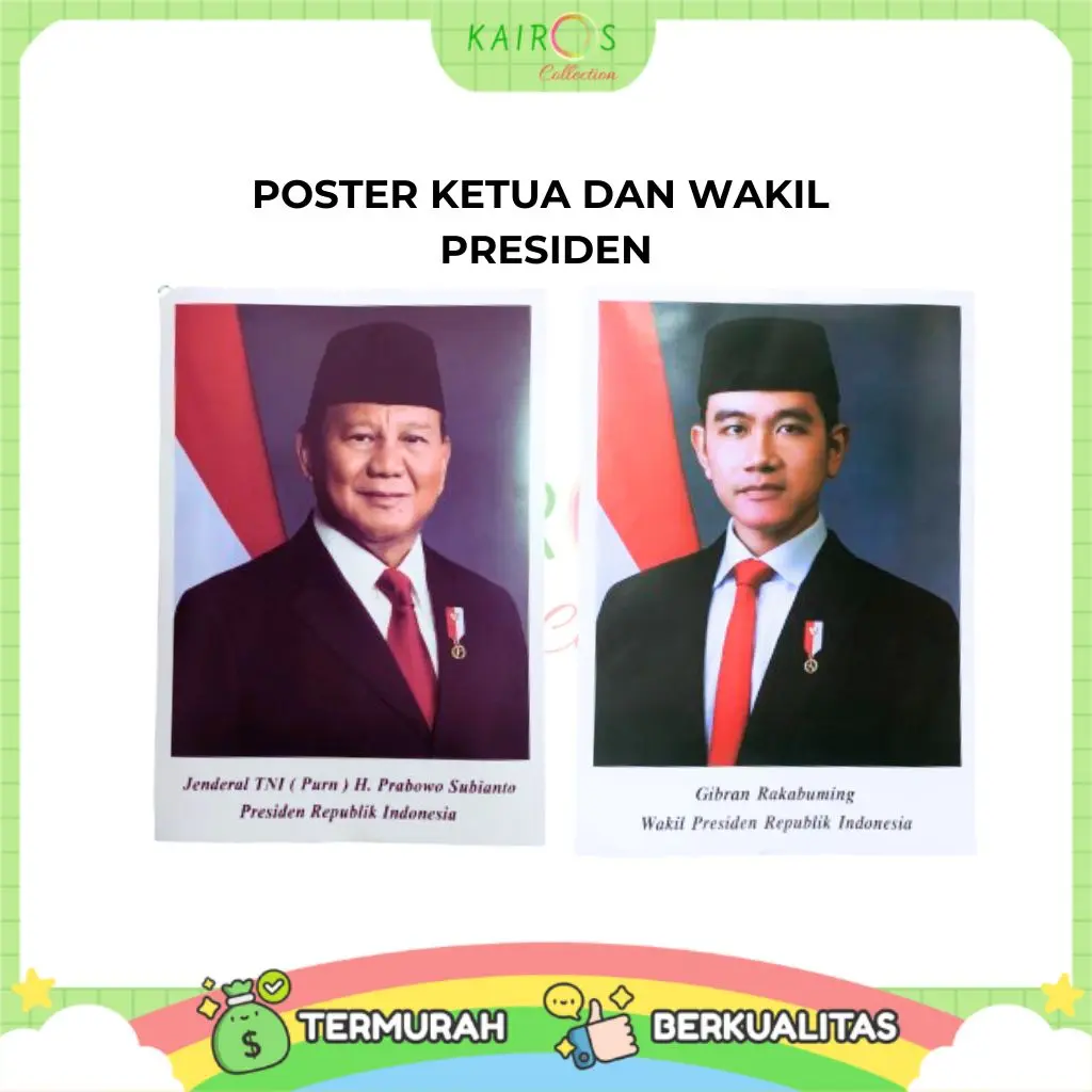 Poster Dinding Garuda Indonesia, Gambar Presiden dan Wakil Presiden 2024-2029 Kertas Duplek Ukuran Besar dan Kecil Set