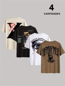 Conjunto de cuatro piezas para hombre de cuello redondo y manga corta, ropa casual de verano cómoda y transpirable, esencial para deportes