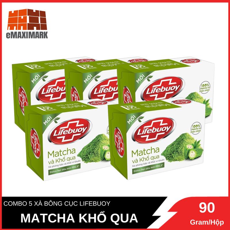  Combo 5 Xà Bông Cục Lifebuoy Bảo Vệ Khỏi Vi Khuẩn Matcha Và Khổ Qua  Xanh lá  90 gram 