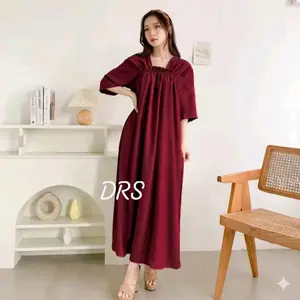 Daster Fuji Panjang Cringkel Baju Gamis Wanita Karet Dada Dress Kekinian Simple Elegan Atasan Long Dres Bumil Formal aman BB 40-80KG Jumbo daster crinkle Airflow Nyaman