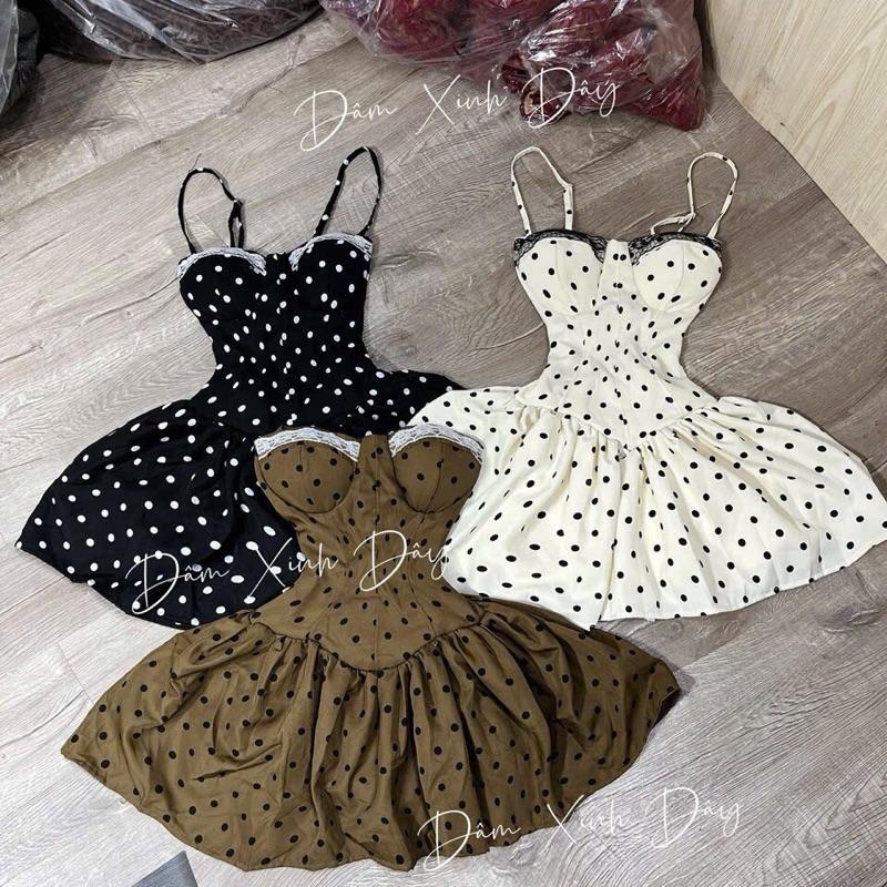 MÃ 089 HAI DÂY CUP TĂNG ĐƠ CHẤM BI XOÈ NGẮN- Kèm quần bí đầm xinh đây