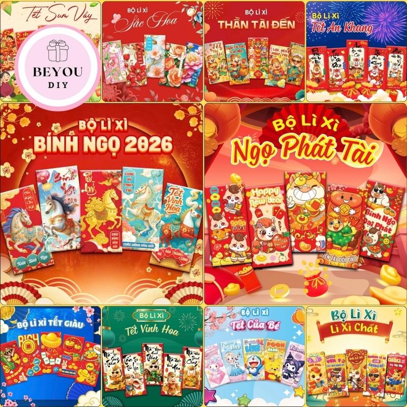 Combo 50 Bao Lì Xì Bính Ngọ 2026 Bộ Lì Xì 50 Cái May Mắn Nhiều Mẫu Dễ Thương