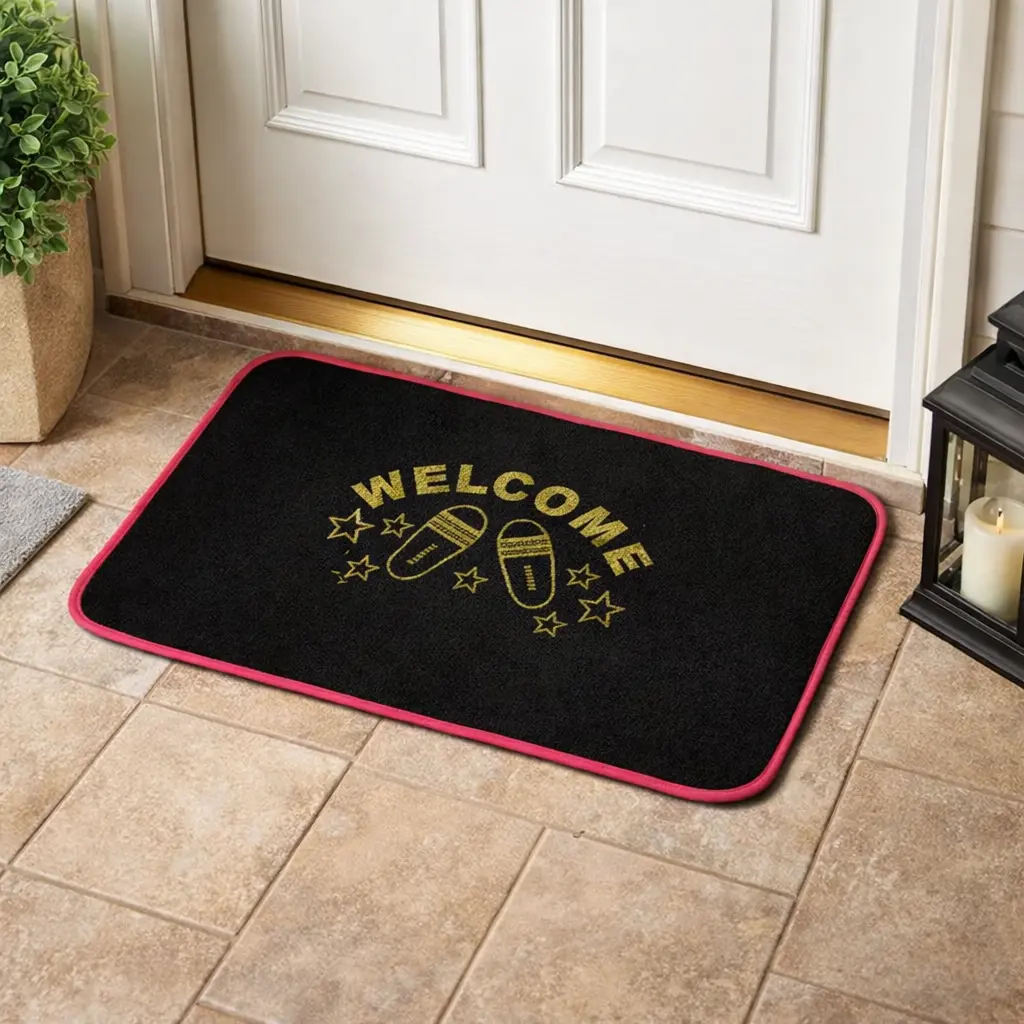 Keset Lantai Welcome Ukuran 40x60 cm Bahan Karpet Tidak Licin Menyerap Air Cocok untuk Rumah