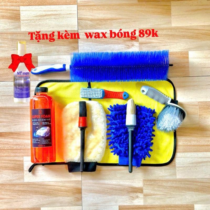Bộ Combo Dụng Cụ Rửa Xe Tay Ga Gồm 2khăn,1Cọ Đen,1 Cọ Long Heo,Bao Tay Rửa Xe,Chổi 45cm,Phụ Kiện rửa xe Lau Xe