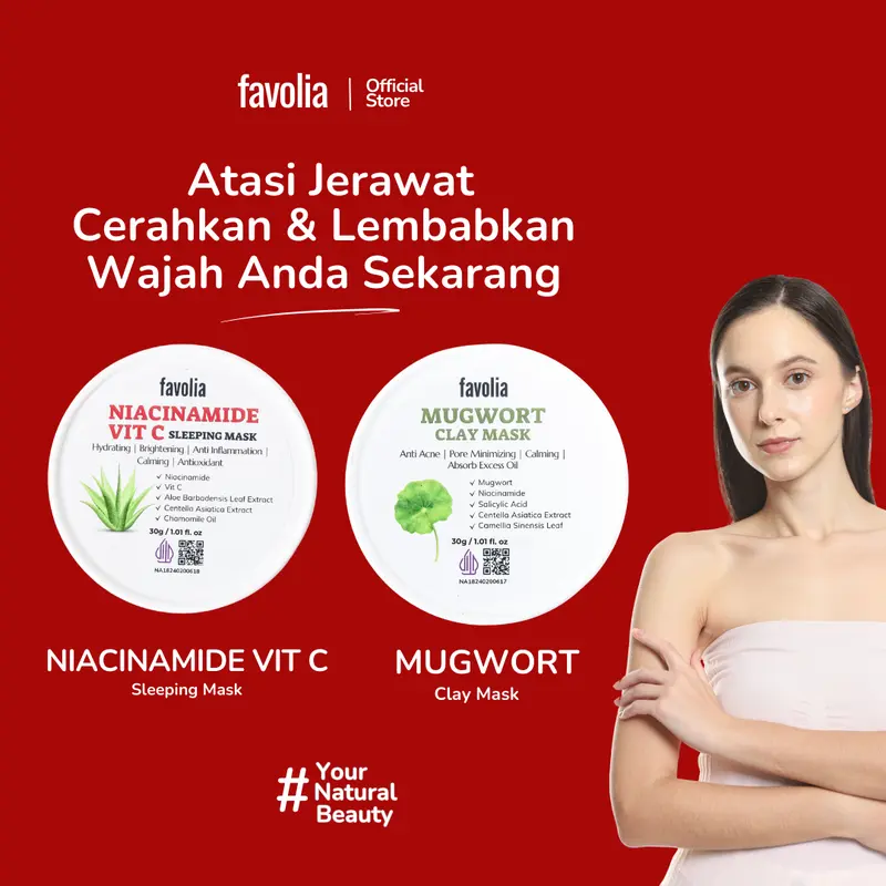 FAVOLIA Bundle 1 Mugwort Clay Mask 30gr + 2 Niacinamide Vit C Sleeping Mask 30gr - Masker Wajah untuk Mengatasi Jerawat, Mencerahkan & Melembapkan | Halal & Teruji Lab, Beli 3 Lebih Hemat 8
