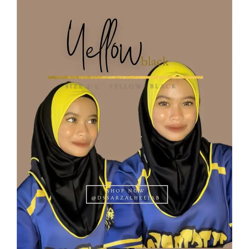 dssarzalheejab New Color Black yellow Sport Hijab Tudung Sukan New Size S M L DSSARZAL