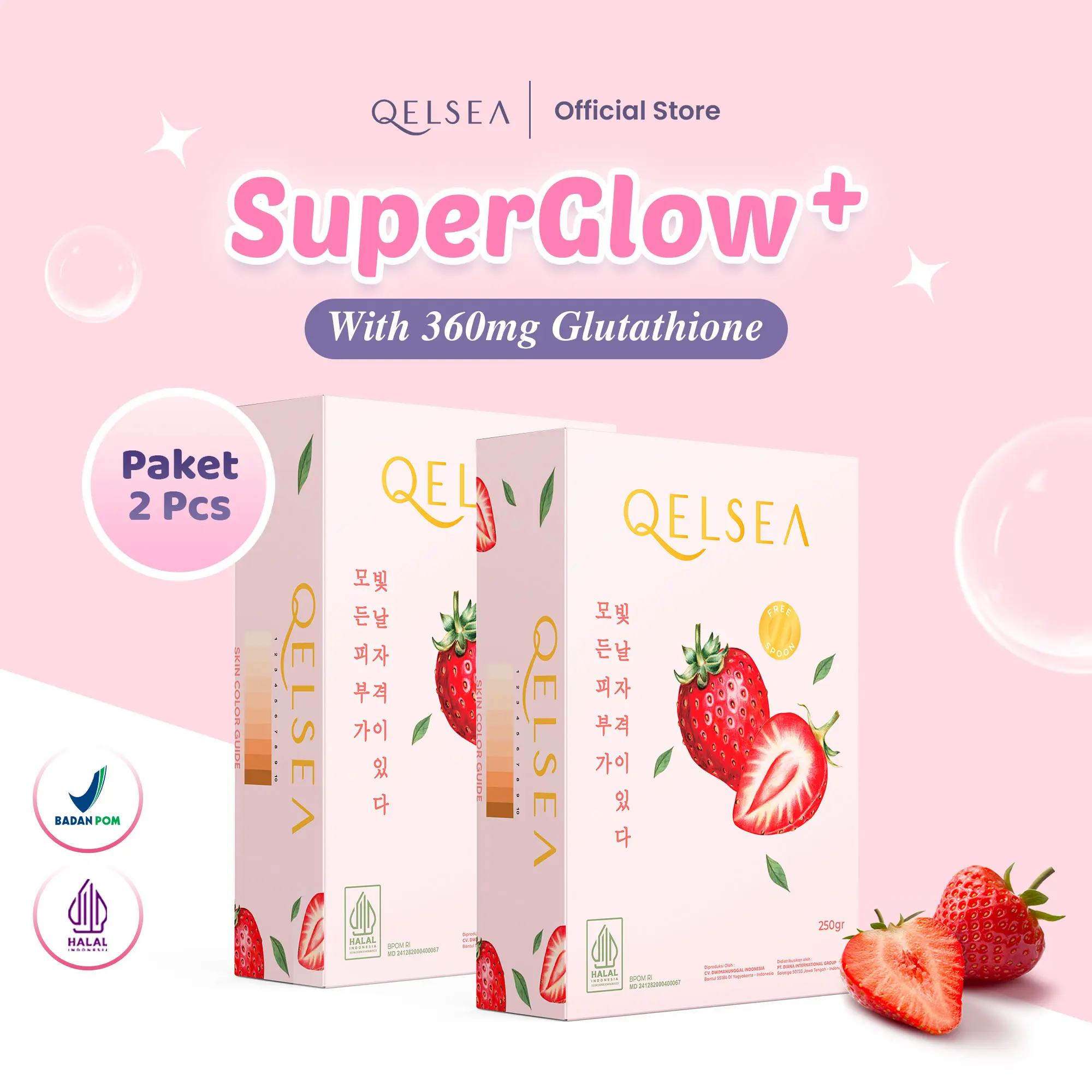[ BOX 2 Pcs ] Qelsea SuperGlow+ 250g Minuman Serbuk Rasa Stoberi