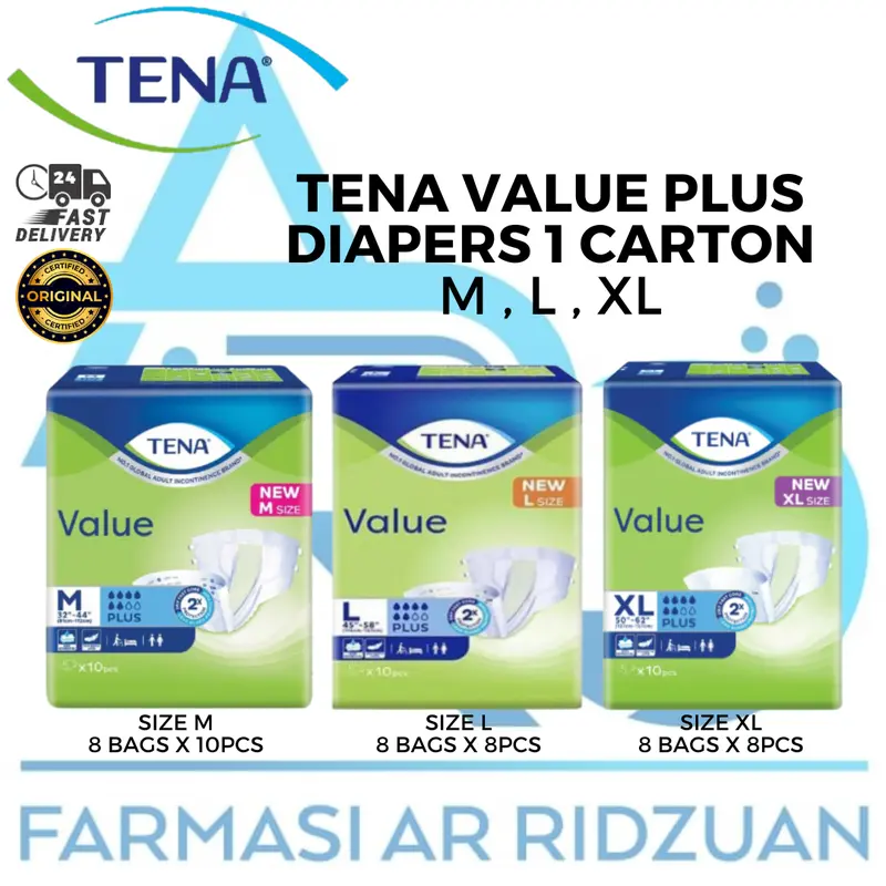 Tena Value Plus Diapers 1 Carton Size M / L / XL - TikTok Shop Malaysia
