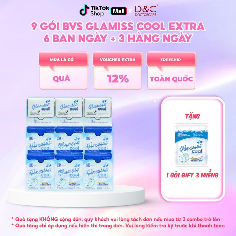 COMBO 9 gói Băng vệ sinh Glamiss Cool Extra mát lạnh (6 ban ngày và 3 gói hàng ngày)