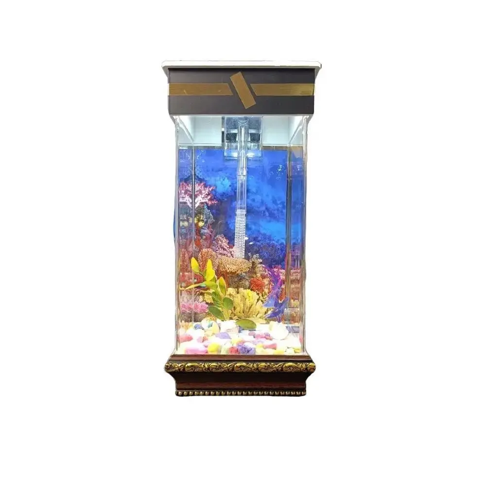 Aquarium Acrilik Minimalis 12cm x 12cm x 30cm dengan Filter Gantung Lampu LED 12 Titik & Pompa Air Model Filter Gantung Cocok untuk Hiasan Meja