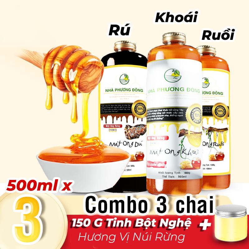    1,5 Lít   Combo 3 Chai Mật Ong Khoái Ruồi Dú Biếu Kèm 150g Tinh Bột Nghệ Cả Núi Rừng Như Nằm Gọn Trong Ta 