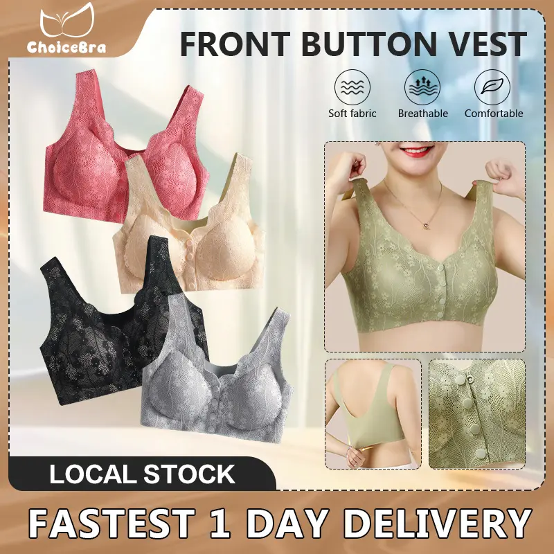 Front Buckle For Middle-aged Elderly Mother Plus Size Wireless Seamless Breathable Comfortable Soft Simple Lingerie