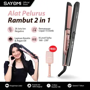 SAYOMI S3207 x HAYFAAQLIAA Catokan Rambut 2 In 1 dengan Keratin Ionic Argan Oil Straightening 3D Floating Cheramic bisa Lurus & Keriting Tahan Lama - 28 Juta Ion Negative -8 Suhu - LED - Panas Cepat - Garansi 12 Bulan