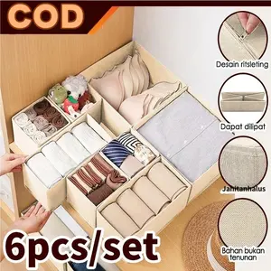 COD Kotak Organizer Penyimpanan Pakaian Dalam & Aksesoris - Set 6Pcs Untuk Lemari Bayi/ Rumah