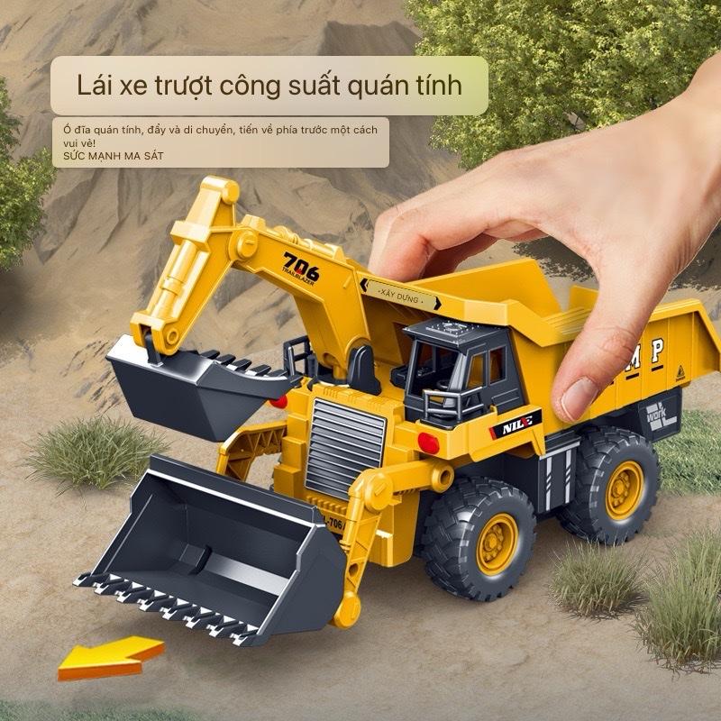 Xe máy xúc - Xe máy ủi - Có thùng phía sau - Có thang trượt - Kèm xe nhỏ - Bắn được xe nhỏ - đồ chơi toy không âm thanh ,không đèn led