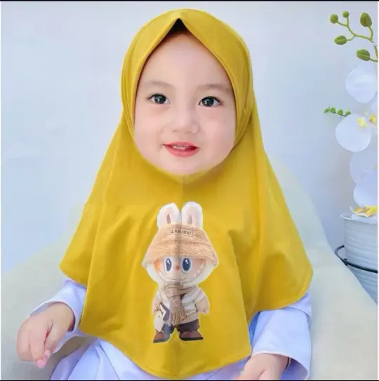 Jilbab Anak Lucu Labubu Bayi 0-18 Sampai 2 Tahun Bulan Kerudung Anak Muslim Instan Sekolah 5