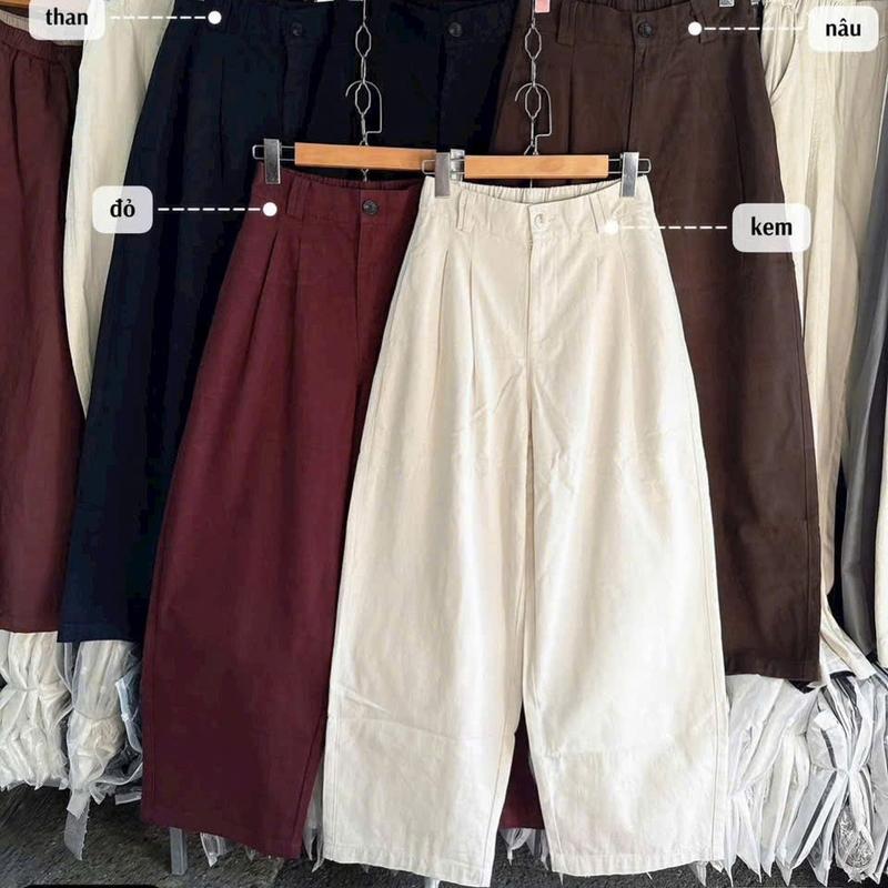  Quần Baggy Kaki Khóa Nữ Cạp Cao Lưng Chun Phối Túi Sau Mặc Tôn Dáng 
