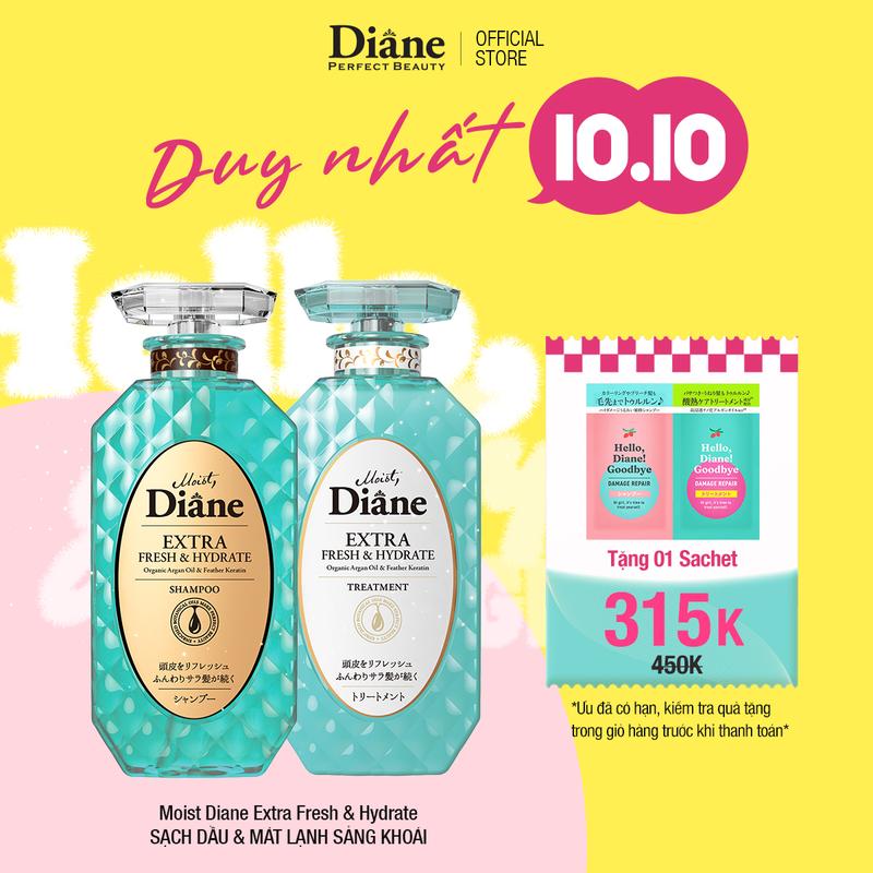 Combo dầu gội dầu xả sạch dầu tươi mát da đầu giảm gàu Moist Diane Extra Fresh & Hydrate 450ml*2