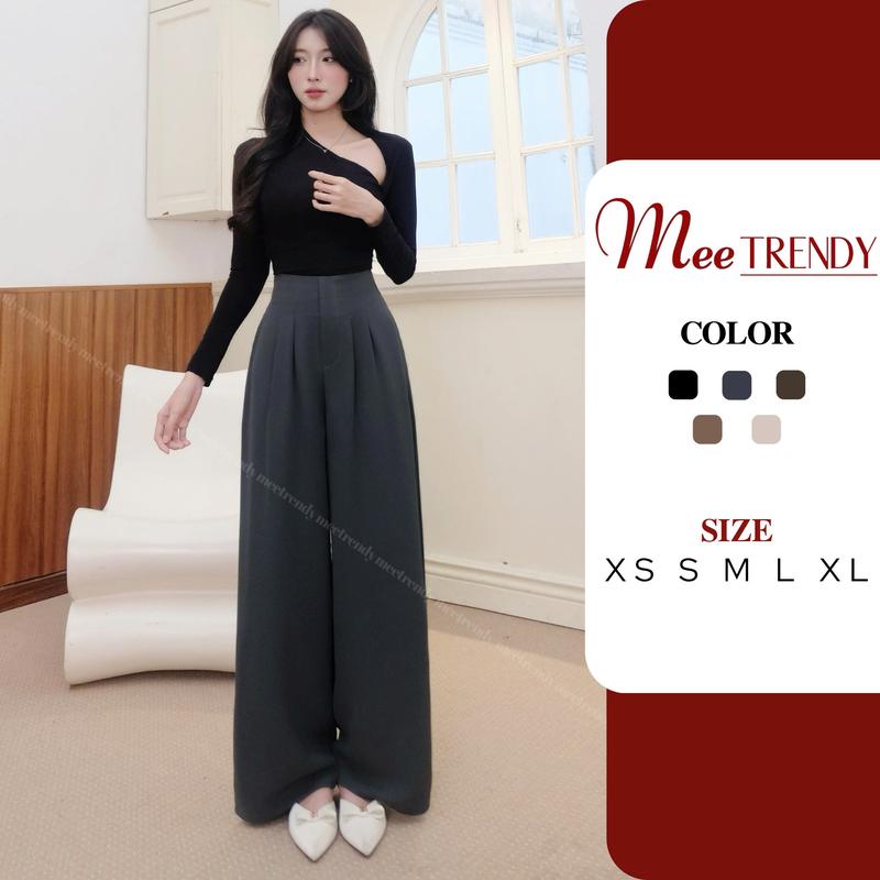 Quần Ống Rộng Nữ Meetrendy Cạp Cao Lưng Liền Vải Nhập Rũ Đẹp Lả Lướt Có Túi Q1