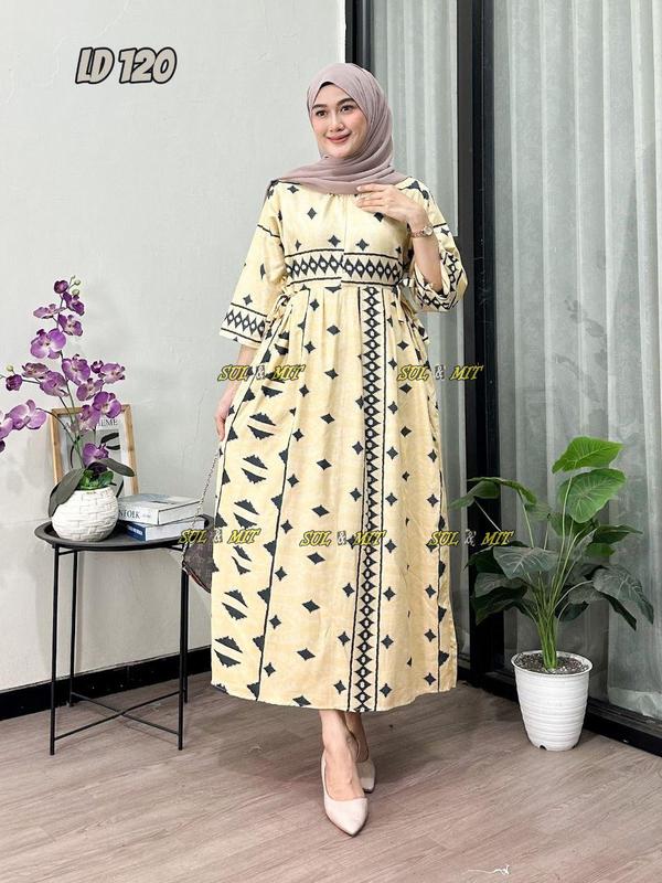 Baju Muslim Wanita Model Chibi Jumbo Busui Friendly dengan Tali Pinggang - Motif Kekinian - Casual Dress Nyaman Panjang Tebal Rayon Gamis Etnik Belah Samping 4