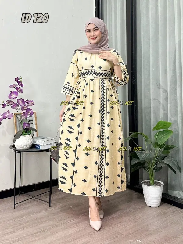 Baju Muslim Wanita Model Chibi Jumbo Busui Friendly dengan Tali Pinggang - Motif Kekinian - Casual Dress Nyaman Panjang Tebal Rayon Gamis Etnik Belah Samping 3