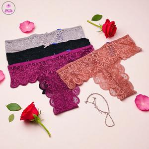 PAN203 Set de 4 pantaletas de encaje para dama en diferentes colores